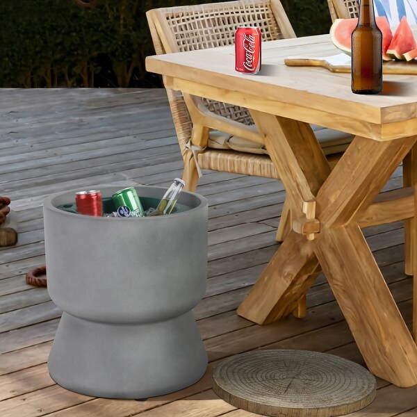 Outdoor Cooler Side Table，Patio Bar Table w Ice Bucket