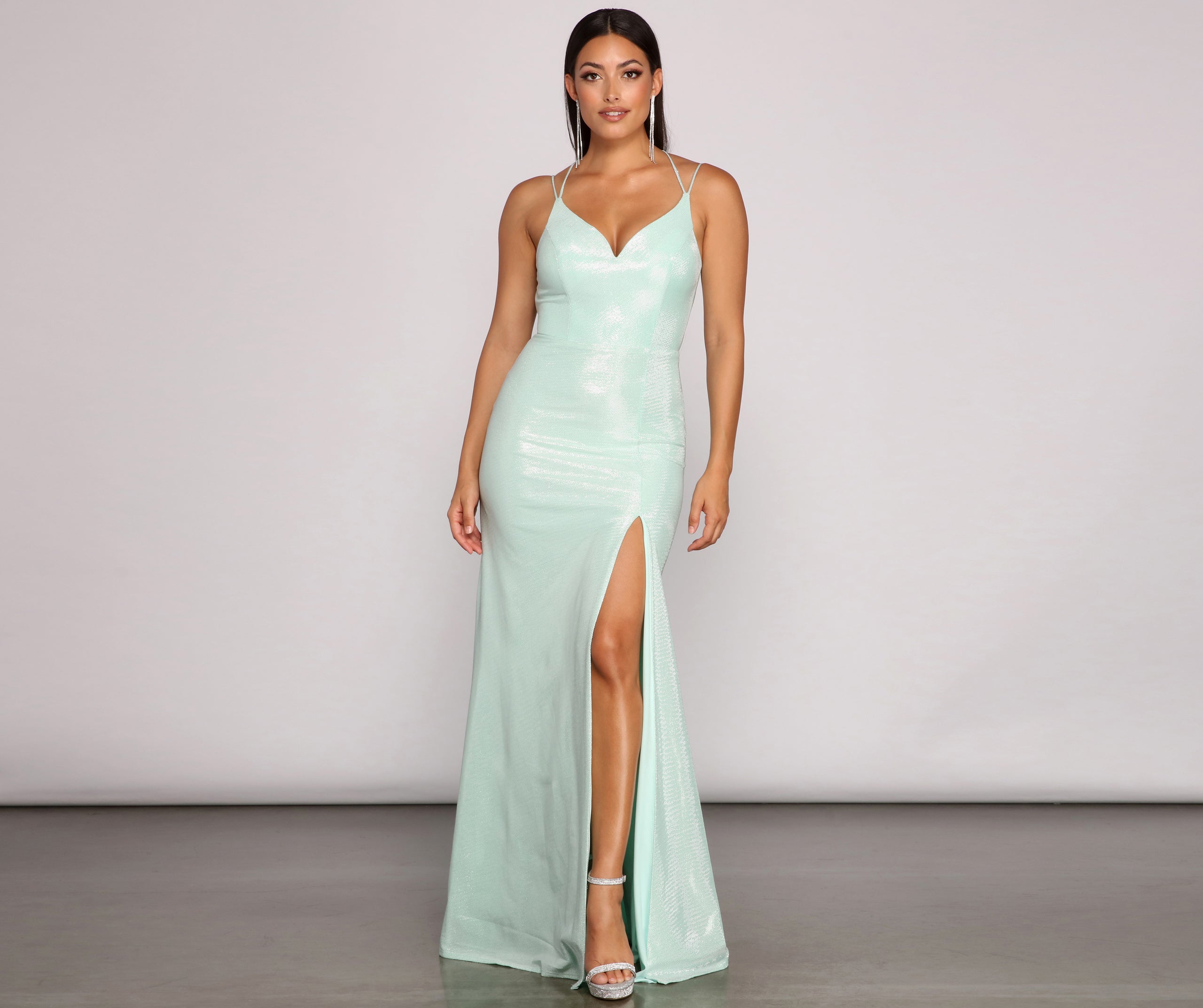 Nani Formal High Slit Lurex Dress