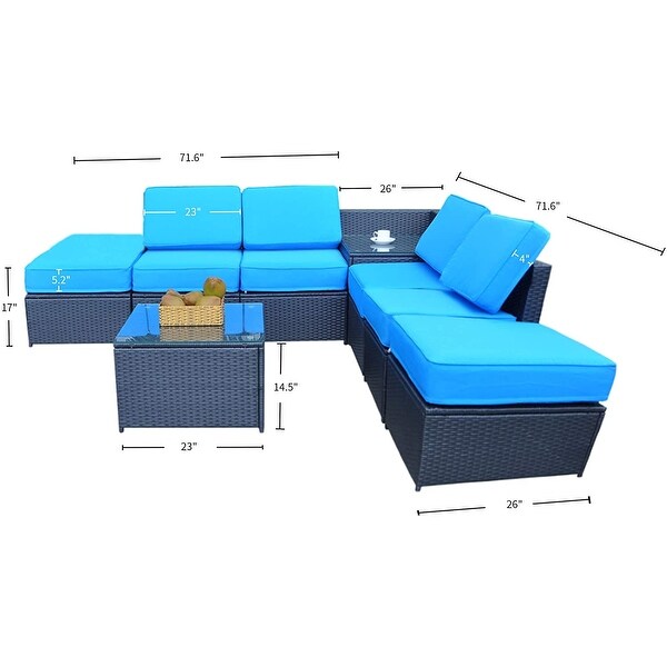 Mcombo Outdoor Patio Black Wicker Furniture Sectional Set 6085 8PC