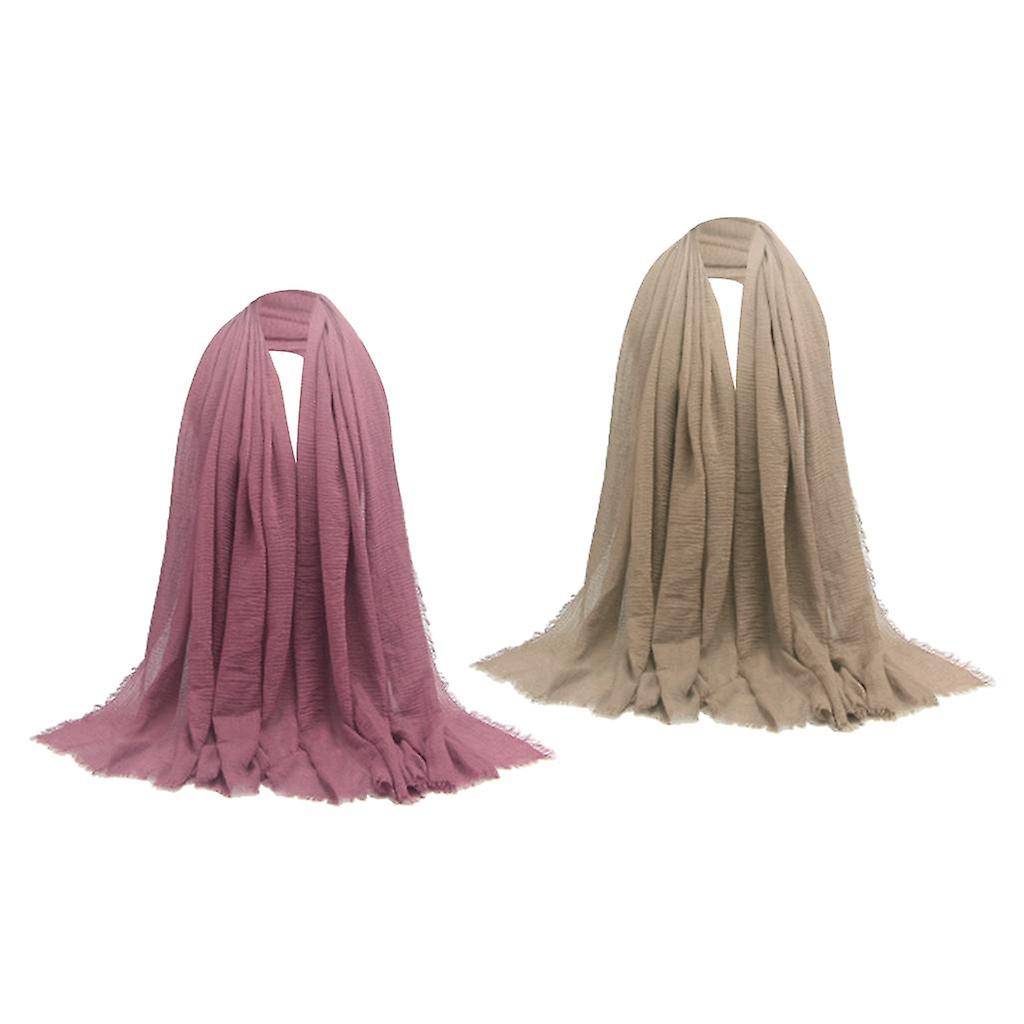 Women Wrinkle Scarf Crinkle Muslim Hijab Scarves Long Wrap Scarf Pink+brown