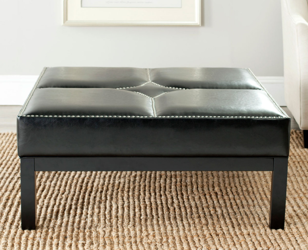 Nance Cocktail Ottoman Silver Nail Heads Black   Transitional   Footstools And Ottomans   by Virgil Stanis Design  Houzz