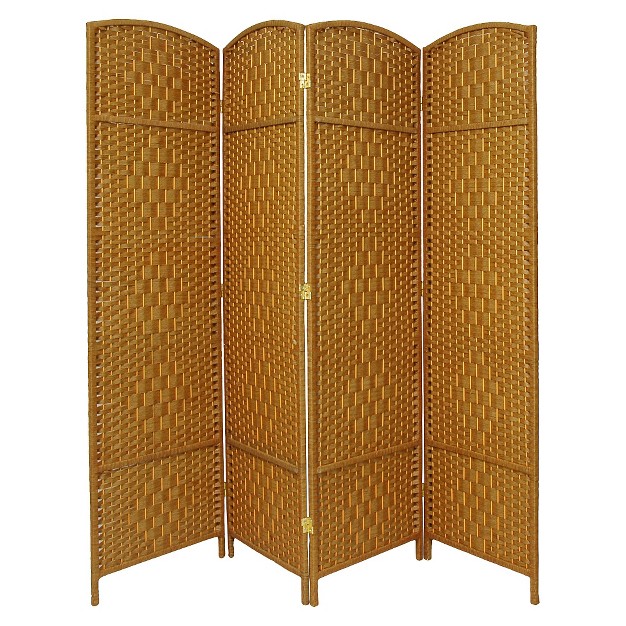 7 Ft Tall Diamond Weave Room Divider Light Beige 4 Panels