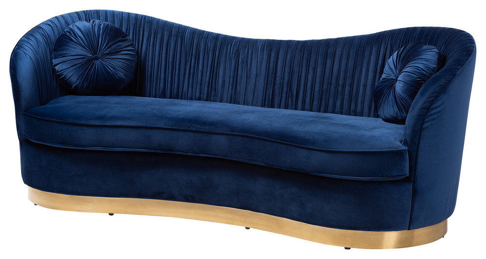 Evelina Glam Royal Blue Velvet Fabric Gold Sofa   Contemporary   Sofas   by Baxton Studio  Houzz