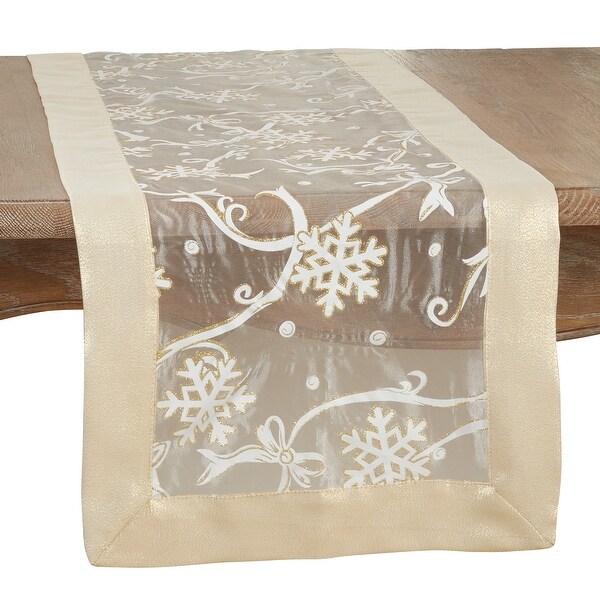 Printed Table Runner With Snowflake and Ribbon Design