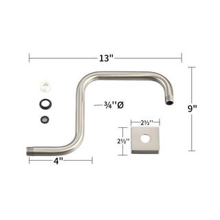 MODONA Gooseneck Square Rain Shower Arm with Flange Satin Nickel AC40-SN