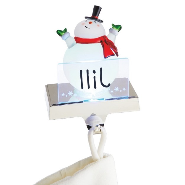 White And Red Led Lighted Frosted Snowman Christmas Stocking Holder Foralization