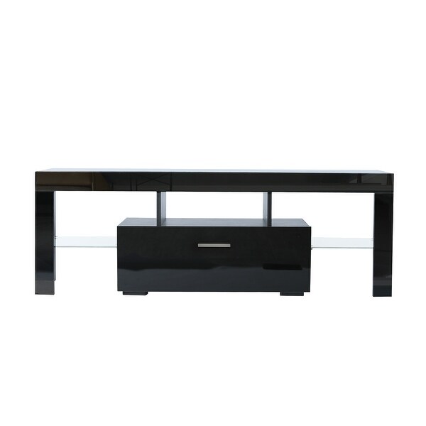 Morden High Glossy TV Stand Cabinet with 2 Glass ShelfandRGB LED for 43 to 60 in