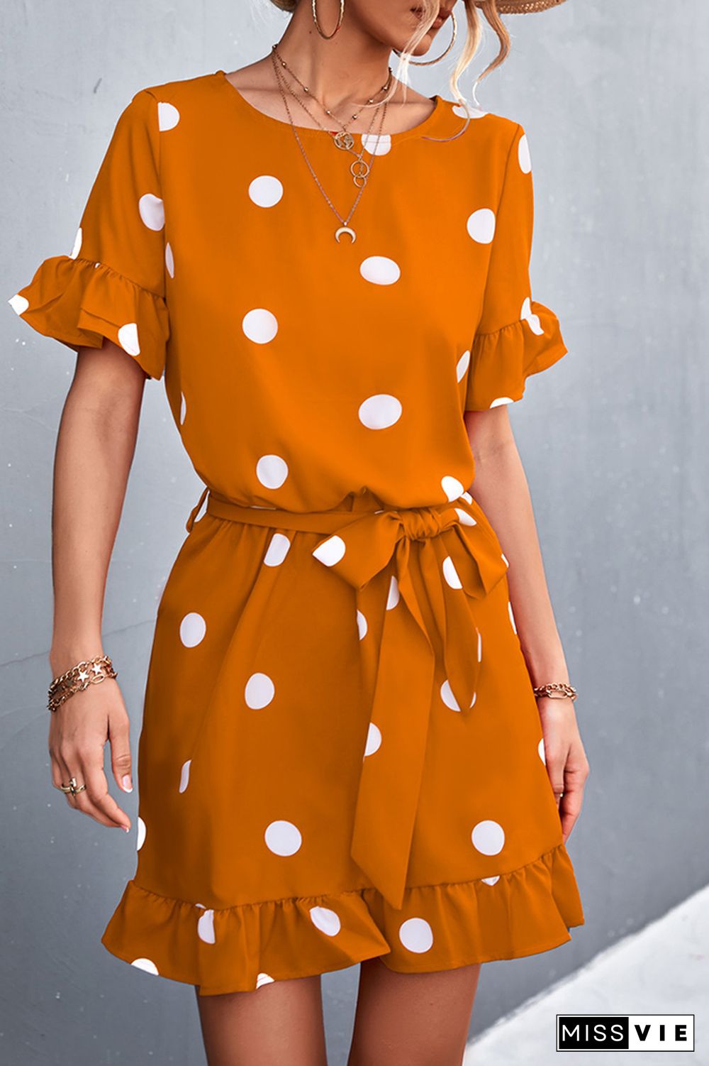 Polka Dots Short Sleeve Shorts Jumpsuit Wholesale