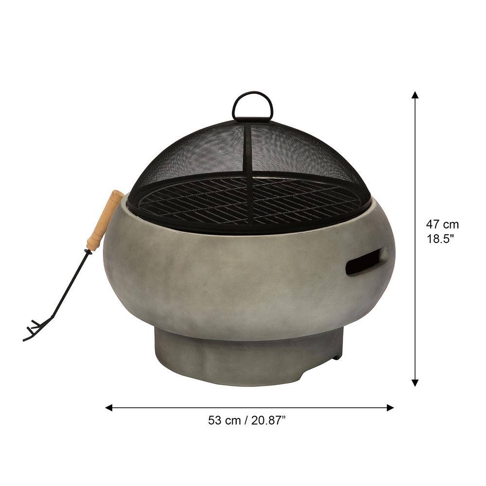 Teamson Home Outdoor 21 in. x 18.5 in. Round Concrete Wood Burning Fire Pit in Grey HR17501AB