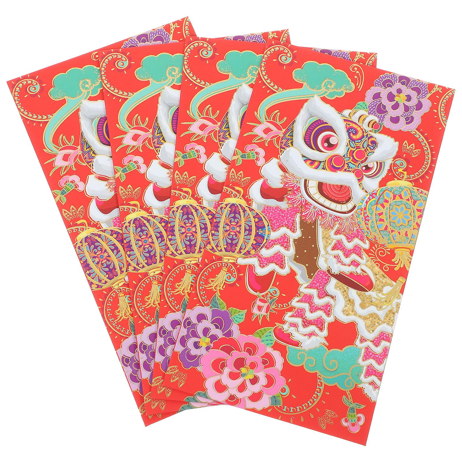 4pcs Chinese New Year Spring Festival Red Envelopes Dragon New Year Red Envelopes