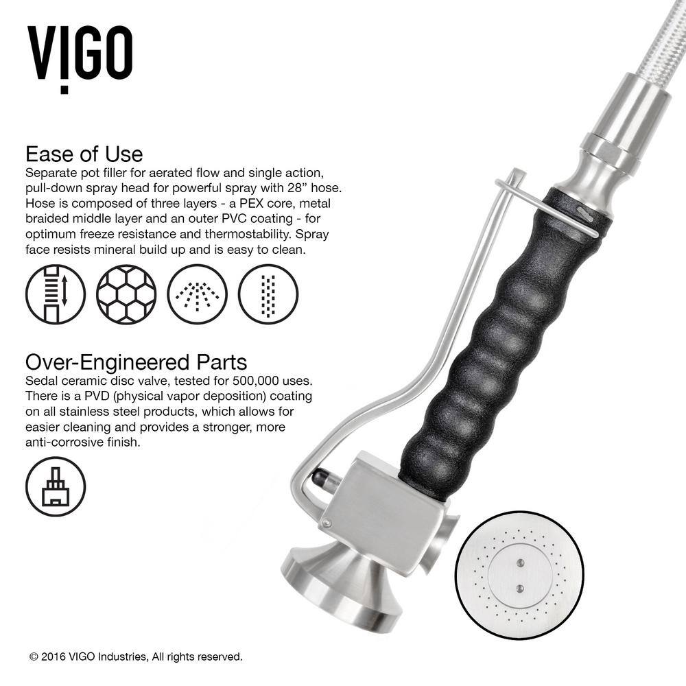 VIGO Zurich Single Handle Pull-Down Sprayer Kitchen Faucet in Stainless Steel VG02007ST