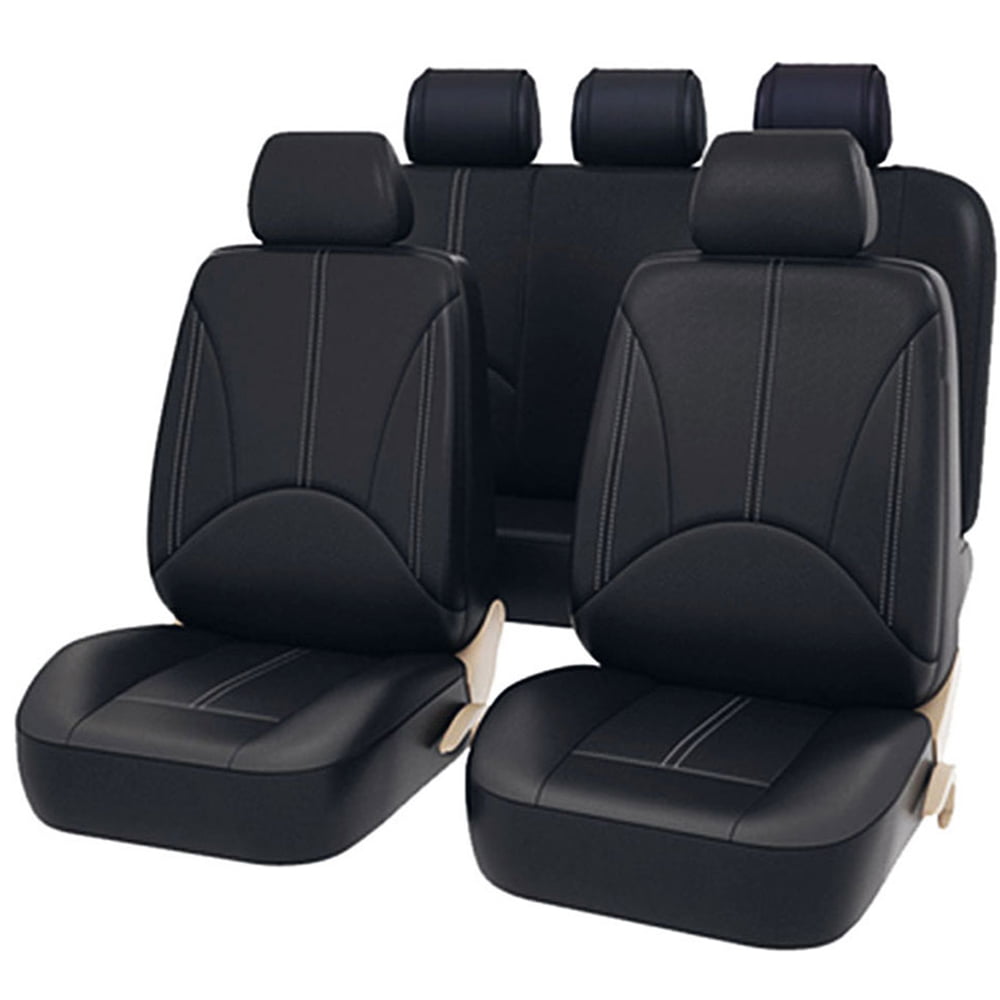 Everso 5-Seat PU Leather Car Seat Covers Split Bench Side Airbag Safe with 5 Headrest Cover