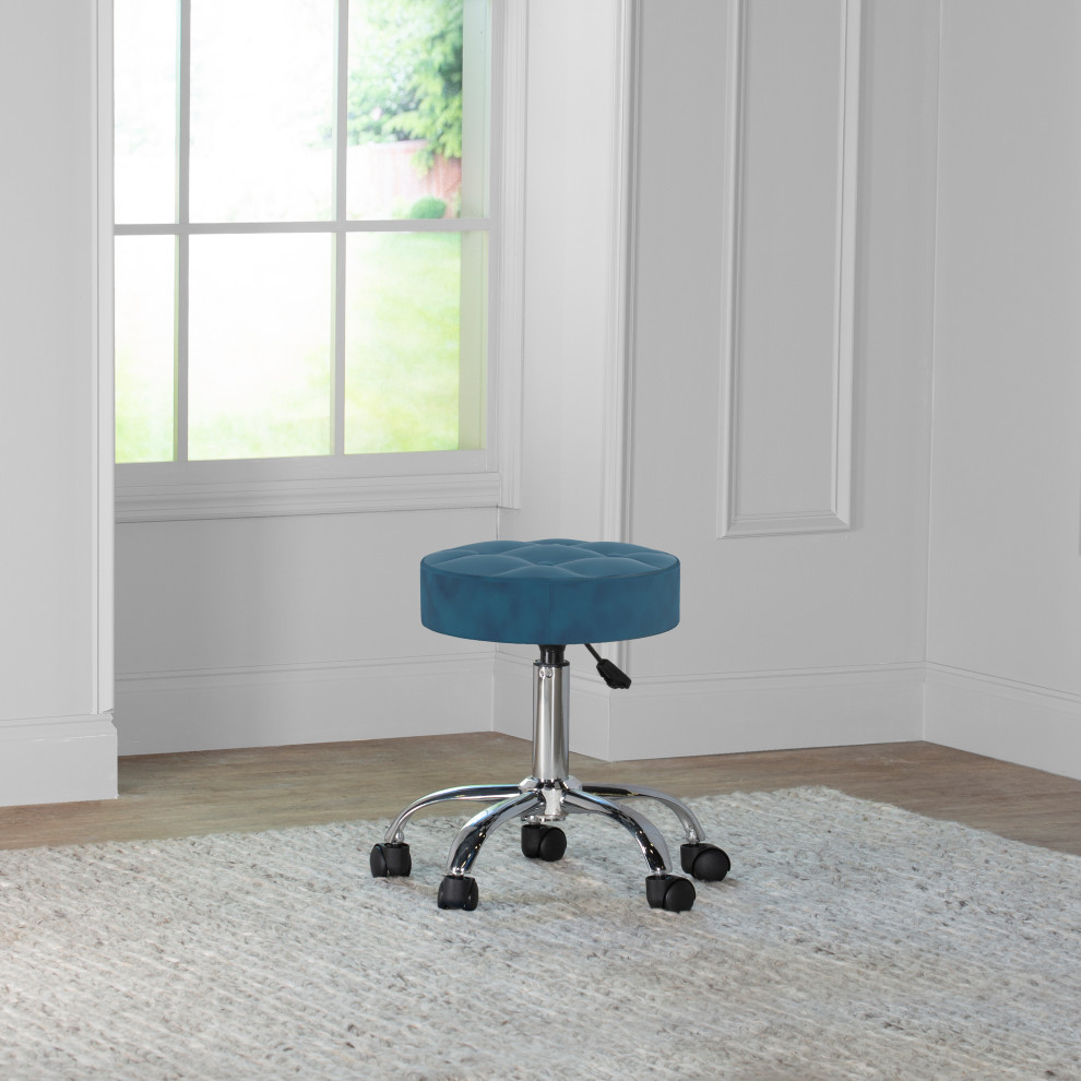 Nora Metal Adjustable Backless Vanity/Office Stool  Chrome with Cream Velvet   Contemporary   Vanity Stools And Benches   by Hillsdale Furniture  Houzz