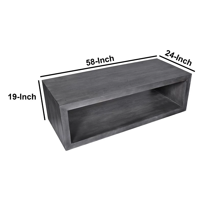 58 Cube Shape Wooden Coffee Table with Open Bottom Shelf， Charcoal Gray