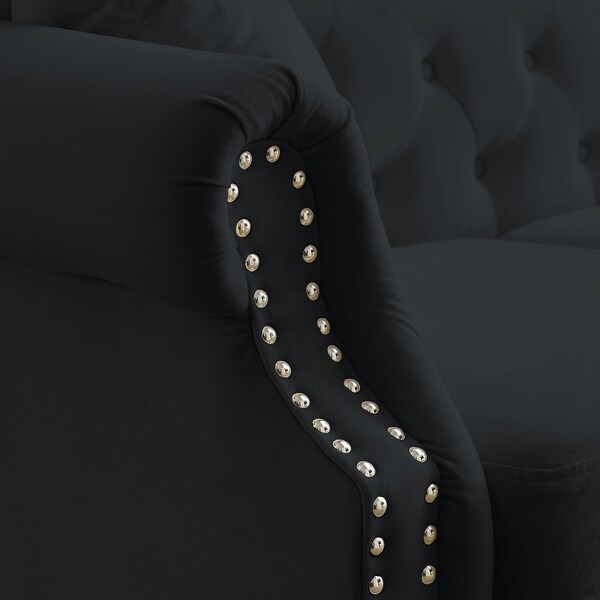 Chesterfield Sofa Black Velvet for Living Room