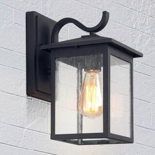 LNC Matte Black Outdoor Sconce for Entryway Porch Patio Gazebo Pergola 1-Light Rust-Proof Wall Light with Seedy Glass Shade A03274