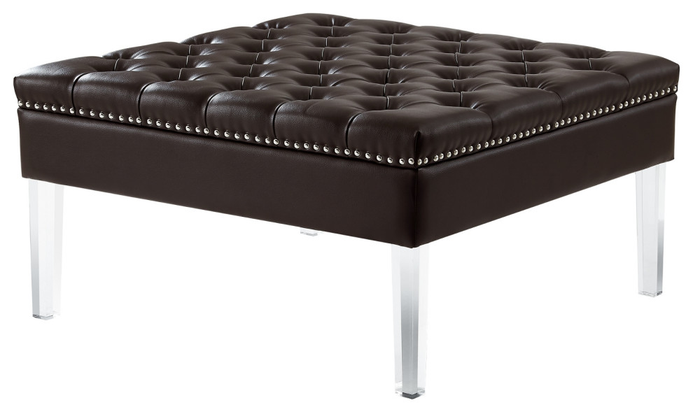 Fernanda PU Leather Tufted with Nailhead Trim  Acrylic Legs Ottoman   Contemporary   Footstools And Ottomans   by Inspired Home  Houzz