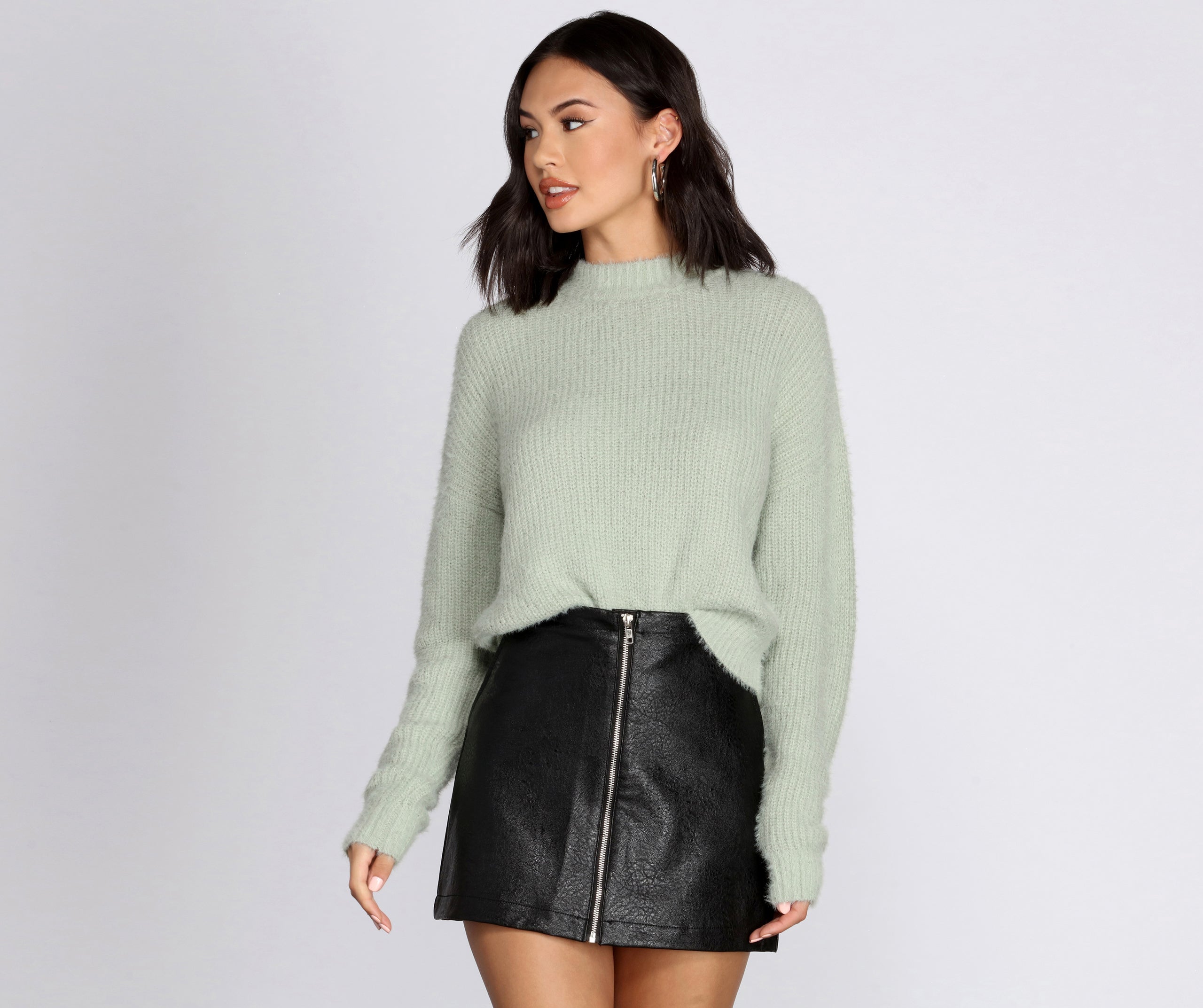 Angora Knit Mock Neck Sweater