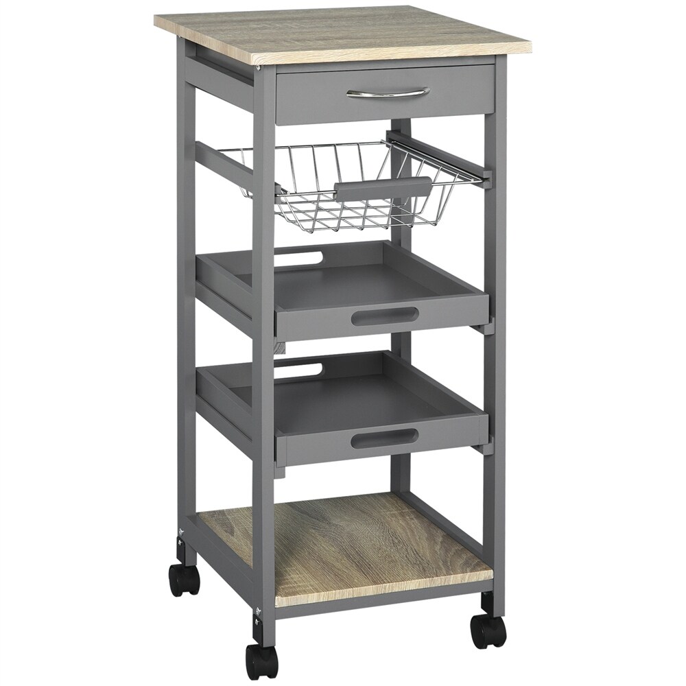 Mobile Rolling Kitchen Island Trolley with Drawer   Slide Out Basket