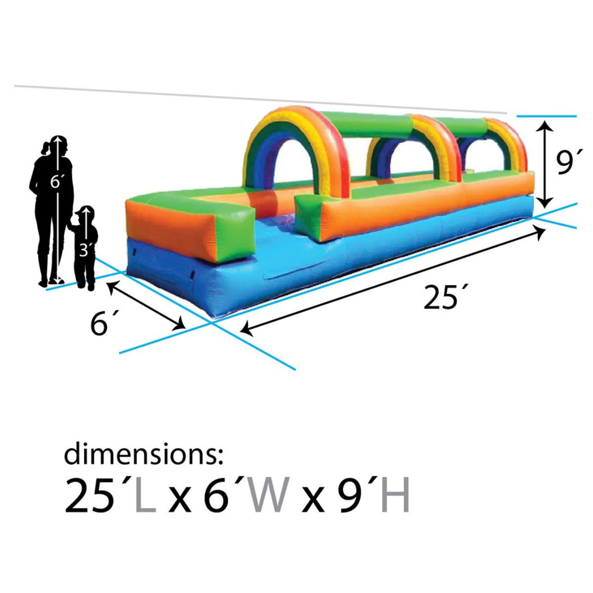 Pogo Bounce House Crossover Giant Inflatable Slip and Slide, Rainbow, No Blower