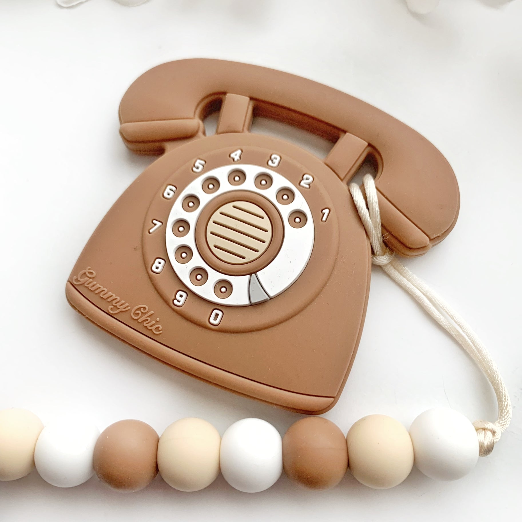 Rotary Dial Phone Teether with Clip - Camel by Gummy Chic