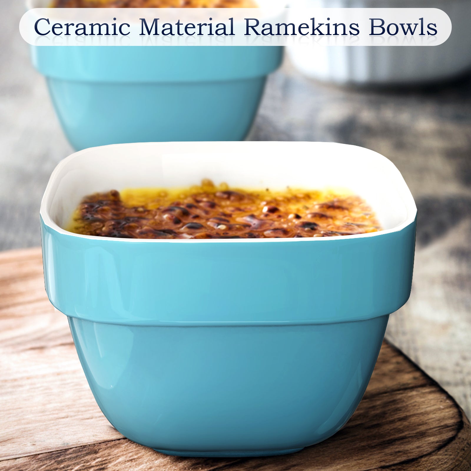 Uten 4oz Ceramic Baking Ramekins for Oven Safe， Appetizer Bowls Sauce Dipping Bowls， Set of 6， Blue