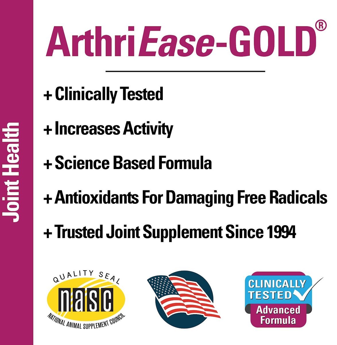 VetClassics ArthriEase GOLD Hip and Joint Support Dog and Cat Supplement， 120 count