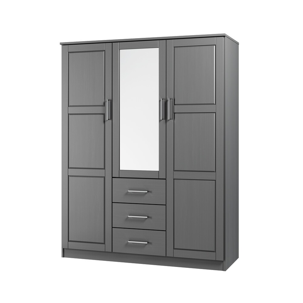 Palace Imports 100% Solid Wood Cosmo 3 Door Wardrobe Armoire with Solid Wood or Mirrored Doors