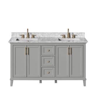 Home Decorators Collection Grayson 61 in. W x 22. D x 35. H Double Sink Vanity in Storm Grey with White Marble Vanity Top 20305-VS61C-ST