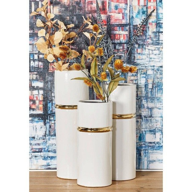 Set Of 3 Modern Cylindrical Ceramic Vases White Olivia amp May