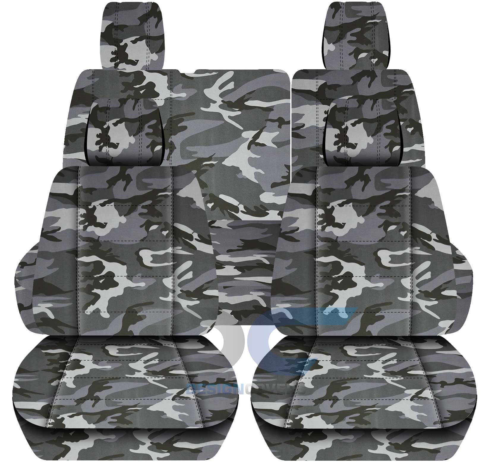 T410-Designcovers Compatible with 2018-2022 Jeep Wrangler JL 4-Door Camo Seat Covers: Gray Camouflage - Full Set: Front and Rear Split Bench