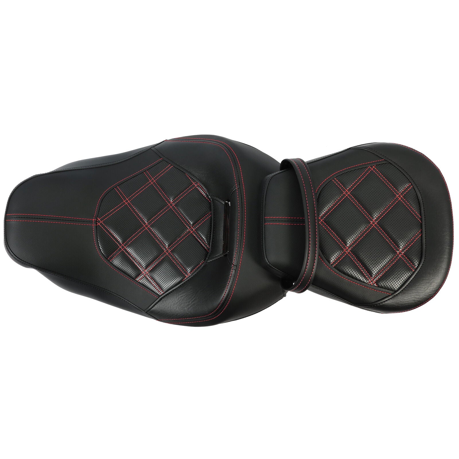 Kojem Driver＆ Passenger 2-UP Seat Set Low-Profile Black with Red Lattice Stitch for 2009-2022 Harley Davidson Road King CVO Road Glide Street Glide Electra Glide