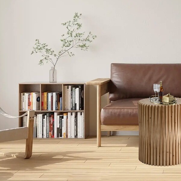 Retro Cylindrical Coffee Table with Vertical Texture Relief Design