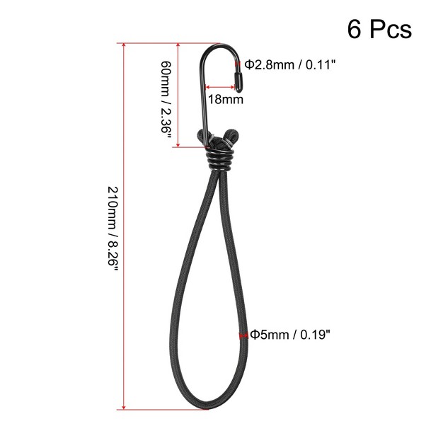 Unique Bargains Camping Outdoor Tent Elastic Rope With Hooks Black 6 Pcs