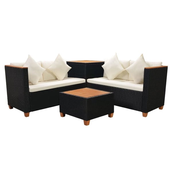 4 Piece Patio Lounge Set with Cushions Poly Rattan Black - Overstock - 36226391