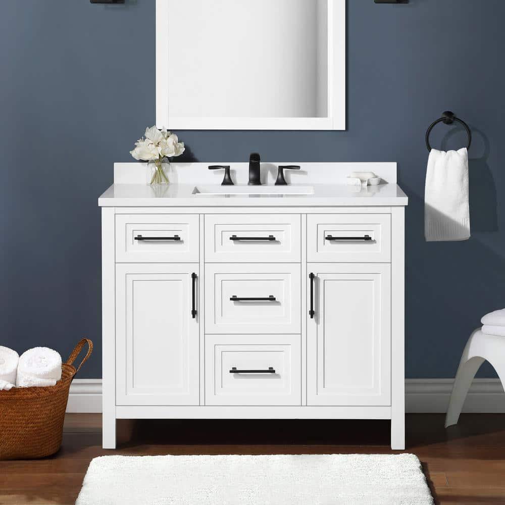 Home Decorators Collection Mayfield 42 in W x 22 in D x 35 in H in White with Cultured Marble Vanity Top in White with White Basin