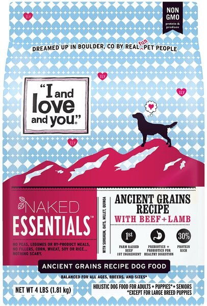 I and Love and You Naked Essentials Ancient Grain Beef and Lamb Recipe Dry Dog Food， 4-lb bag