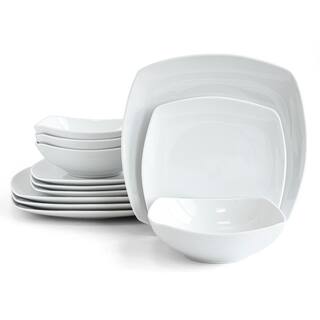 Over and Back 12 pc soft square white dinnerware set (service for 4) 927968