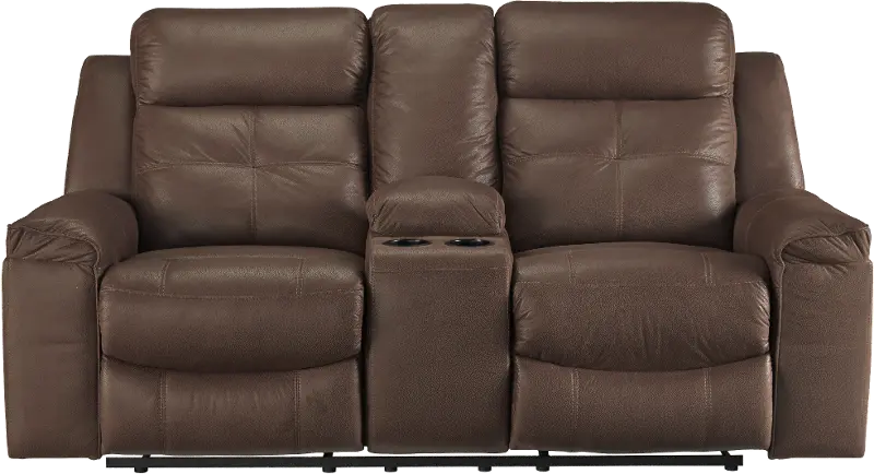 Jesolo Contemporary Coffee Brown Reclining Loveseat with Console