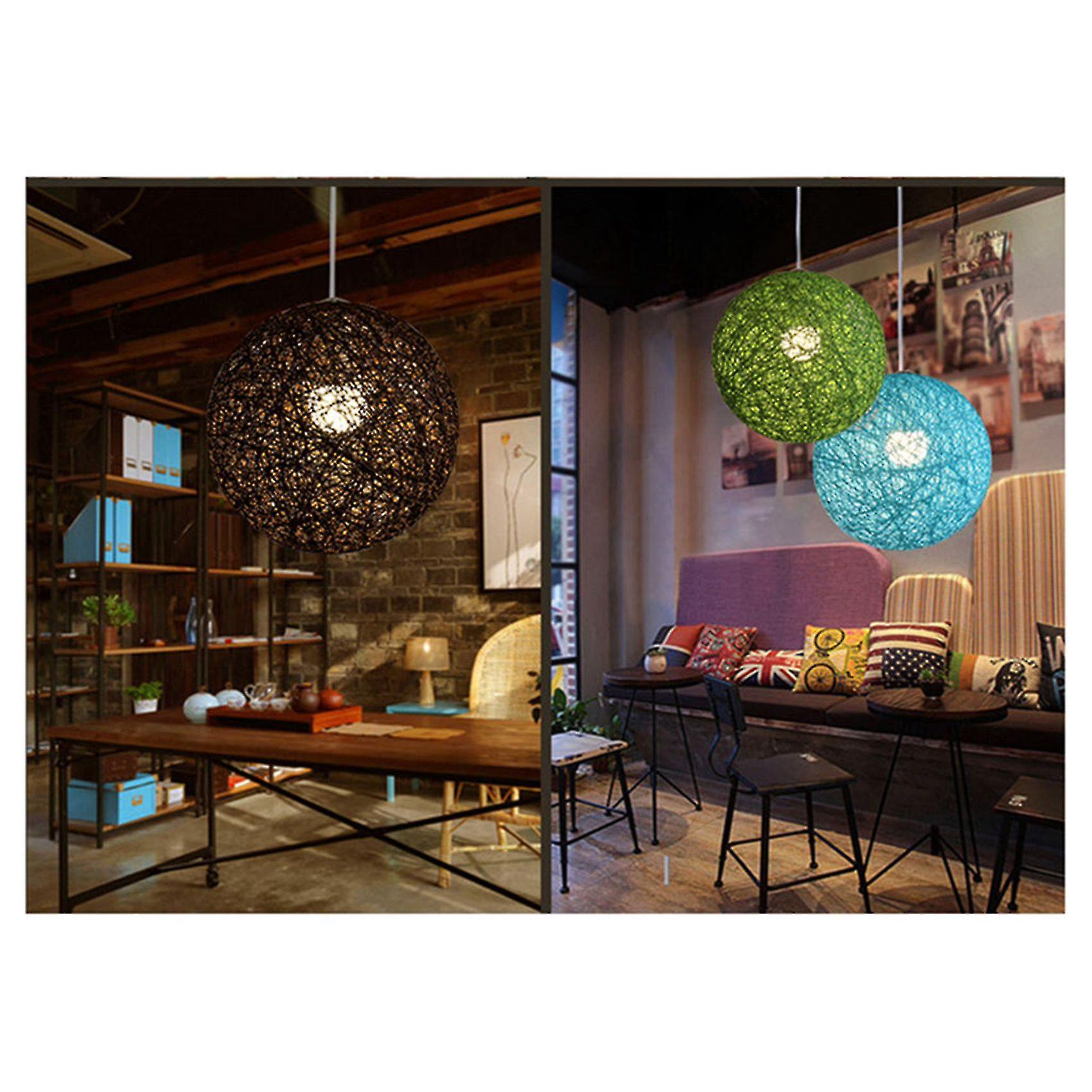 3x Yellow Bamboo， Rattan And Hemp Ball Chandelier Individual Creativity Spherical Rattan Nest Lamps