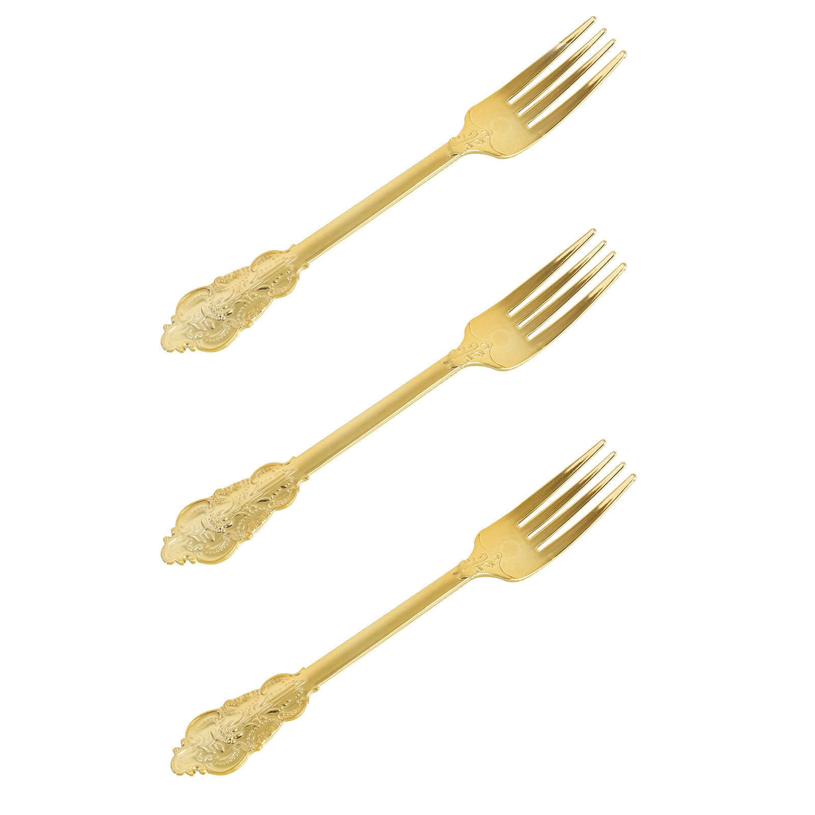 24 Pack Metallic Gold Baroque Style Heavy Duty Plastic Forks 8