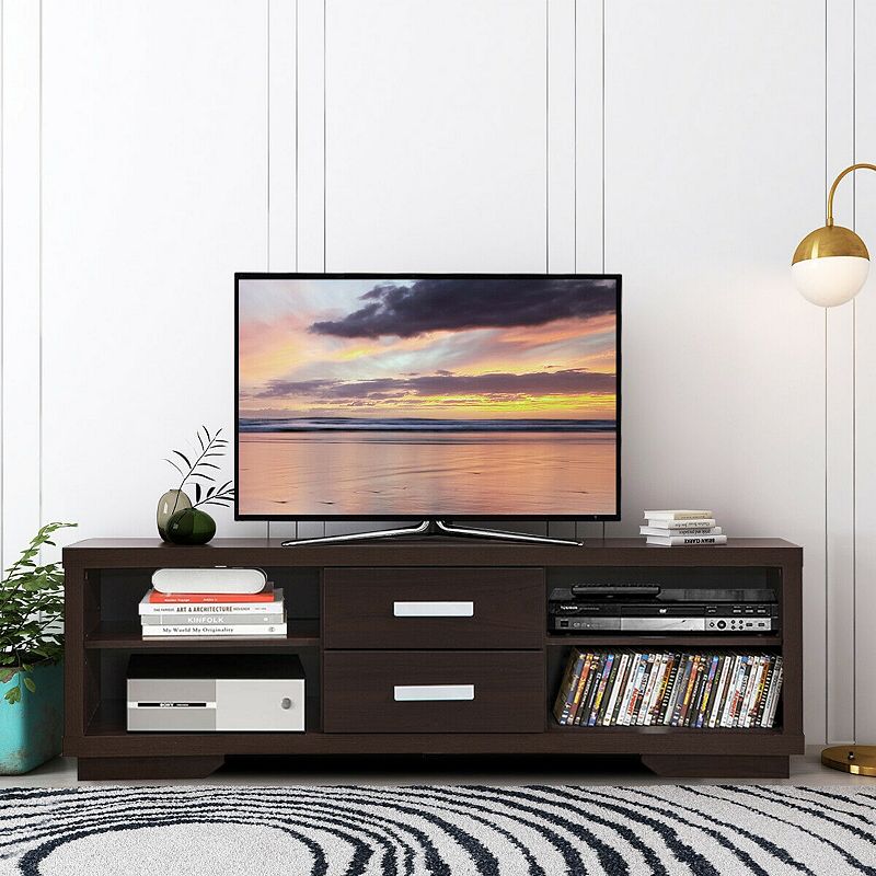 Modern Tv Stand Entertainment Center With 2 Drawers And 4 Open Shelves