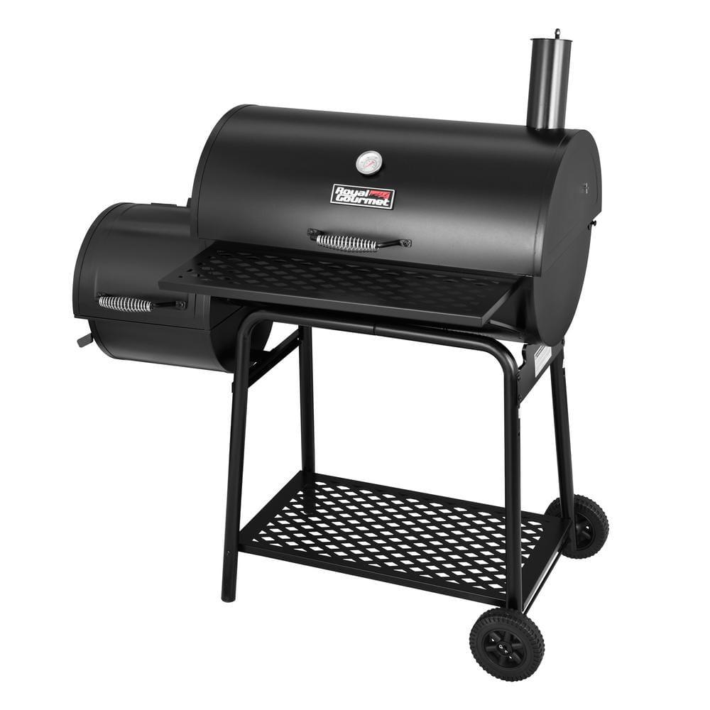 Royal Gourmet Charcoal Grill in Black with Offset Smoker with High HeatResistant BBQ Gloves