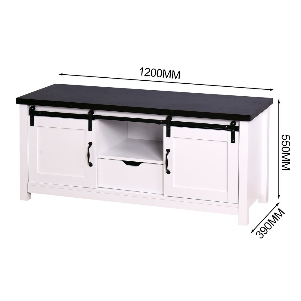 Media Console Table TV Stand with LED Lights White