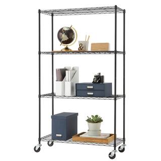TRINITY EcoStorage Black 4-Tier Rolling Steel Wire Shelving Unit (36 in. W x 63 in. H x 14 in. D) TBFPB-0934