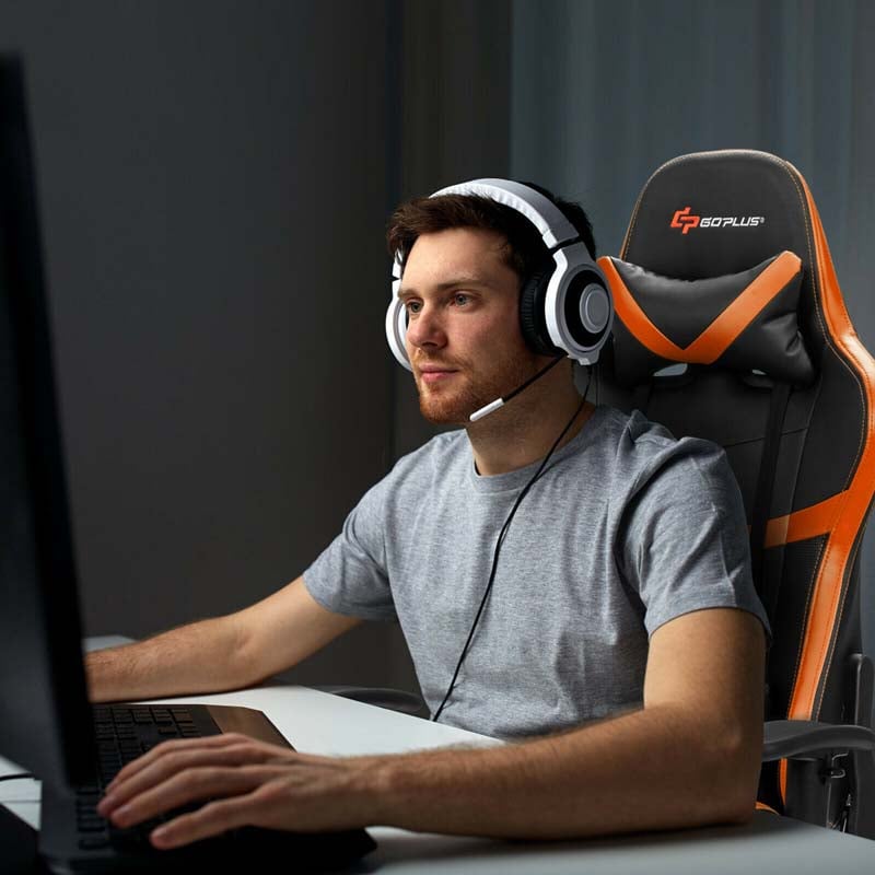 Computer Gaming Chair, Ergonomic High Back Massage Racing Chair, Swivel Office Chair with Footrest & Adjustable Armrests