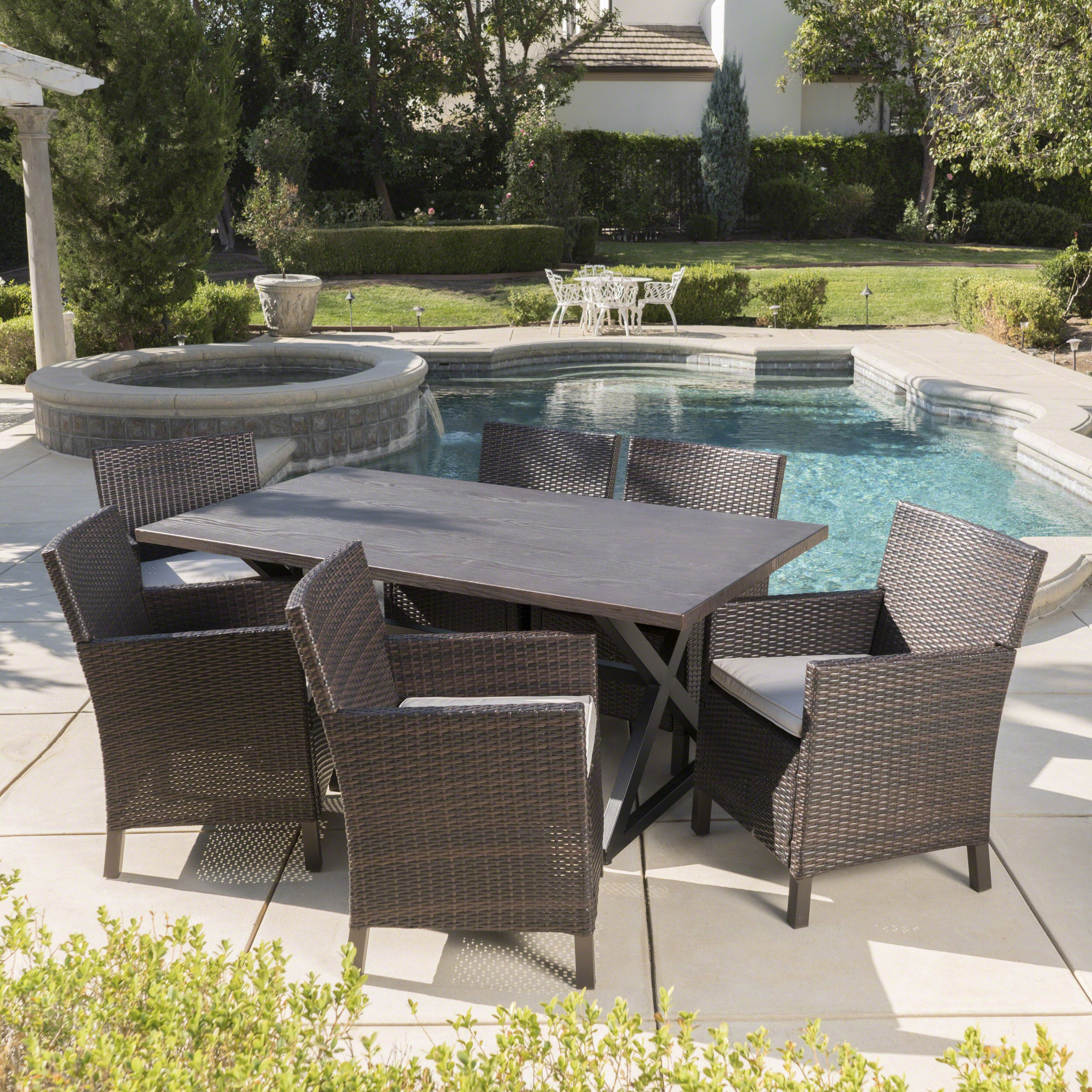 Blane Outdoor 7 Piece Grey Dining Set with Aluminum Dining Table