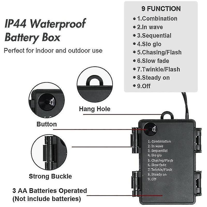 Christmas String Lights Warm White Light 8 Modes Powered By Battery Box， 5m 50led