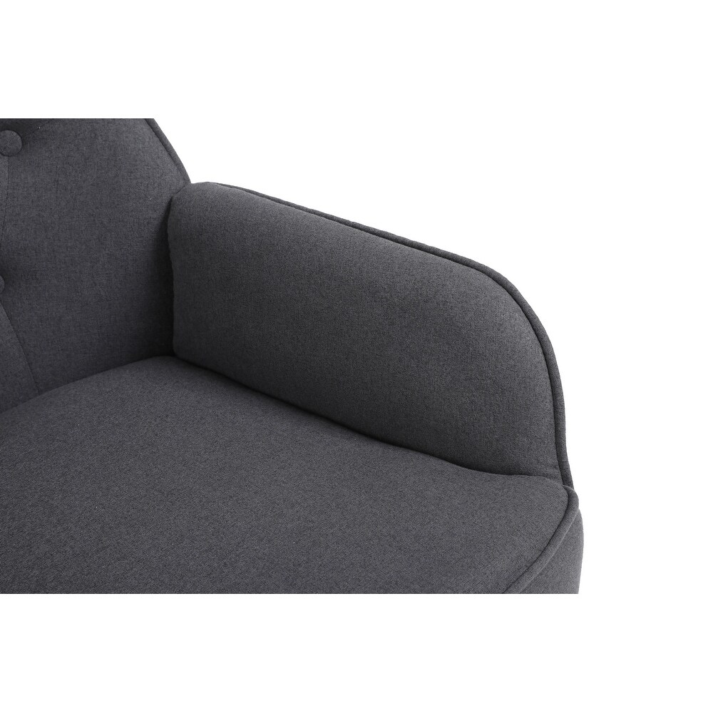 Modern Sloped Arms Armchair Dark Gray Velvet Barrel Chair Lounge Chairs Button Tufted Dining Desk Chairs Single Sofa Side Chairs