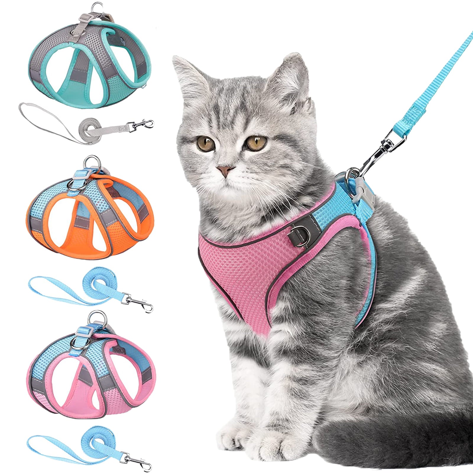 Cat Harness and Leash， Escape Proof Cat Vest Dog Walking Leash and Harness Set， Adjustable Step in Pet Harness， Reflective Breathable Easy Control Vest for Small Large Kitten Dog Outdoor， Pink 2XS